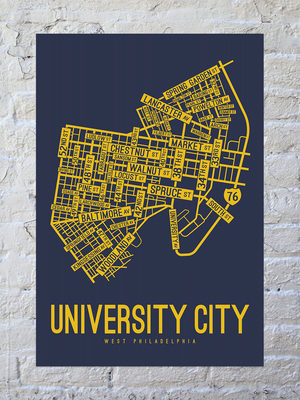 University City, Philadelphia Street Map Screen Print