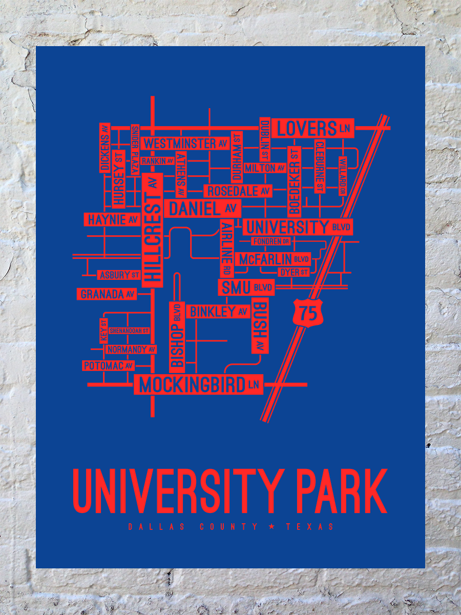 University Park, Dallas Street Map Poster
