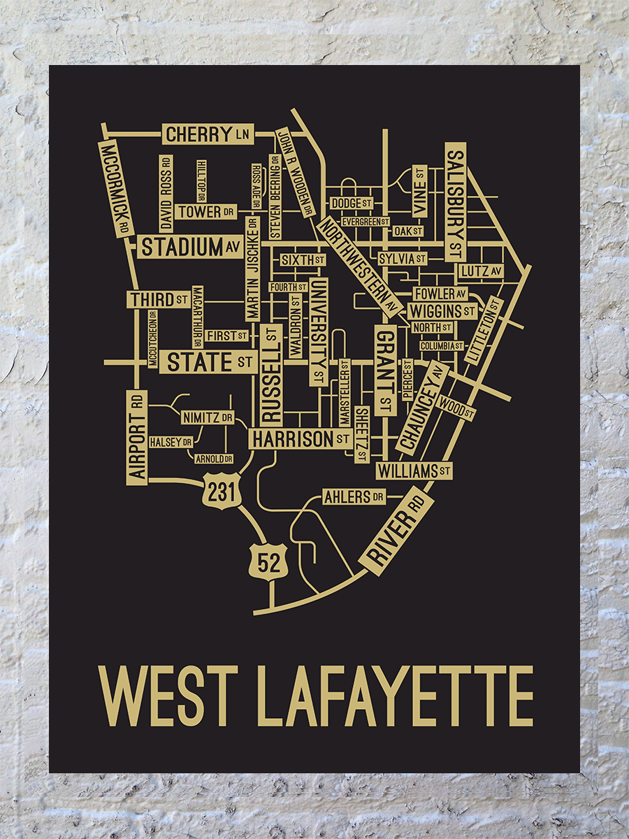 West Lafayette, Indiana Street Map Poster