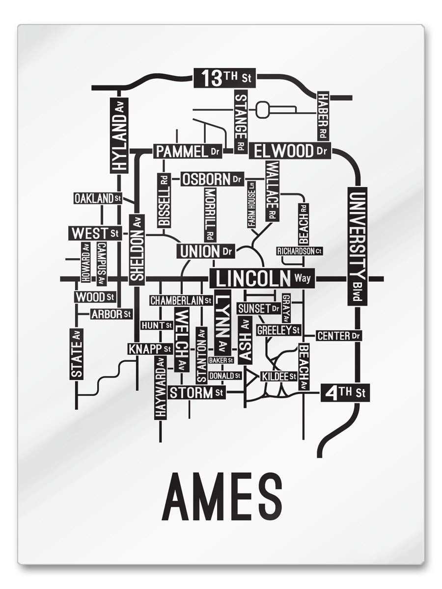 Ames, Iowa Street Map Print | School Street Posters