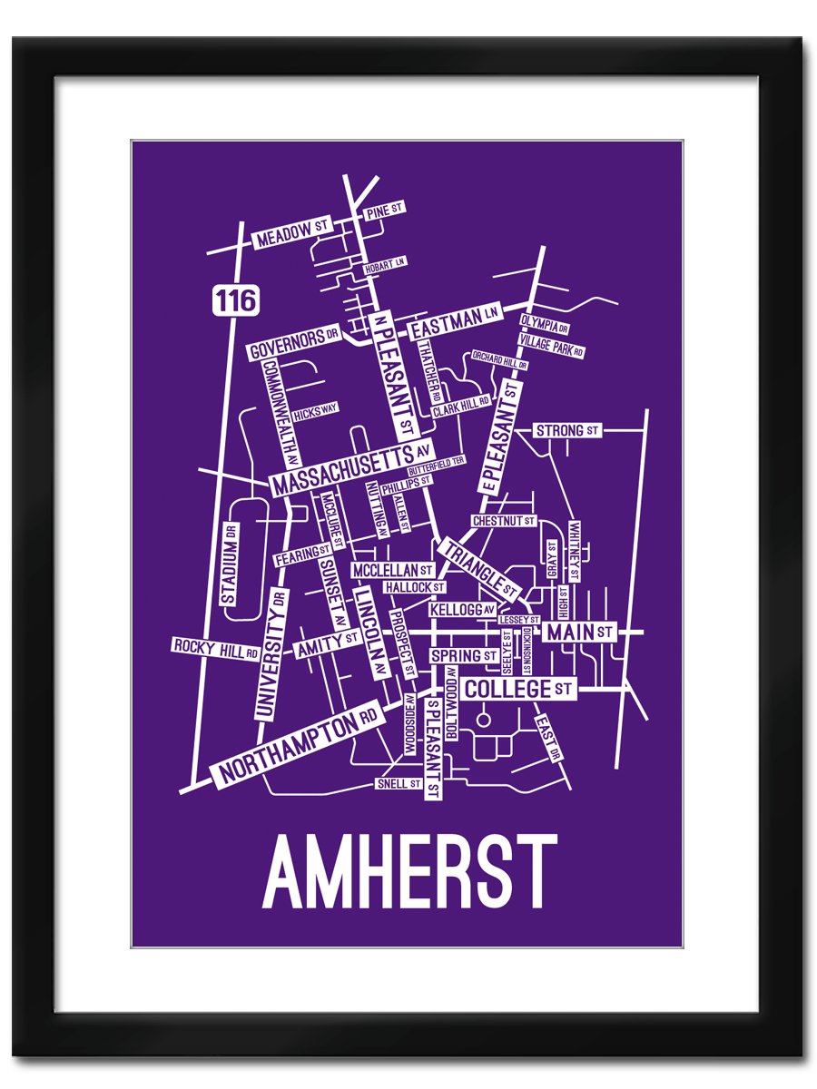 Amherst, Massachusetts Street Map Print | School Street Posters