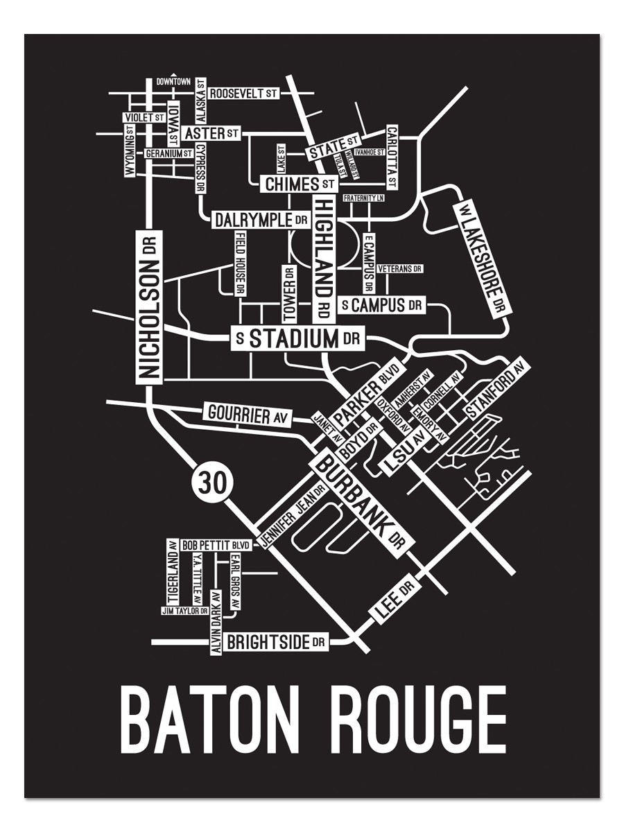 Baton Rouge, Louisiana Street Map School Street Posters