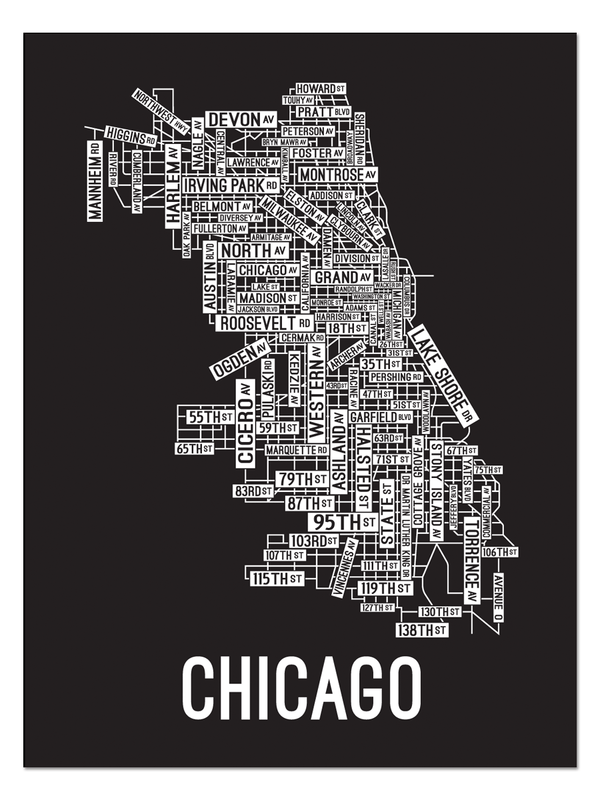 Chicago, Illinois Street Map Poster - School Street Posters