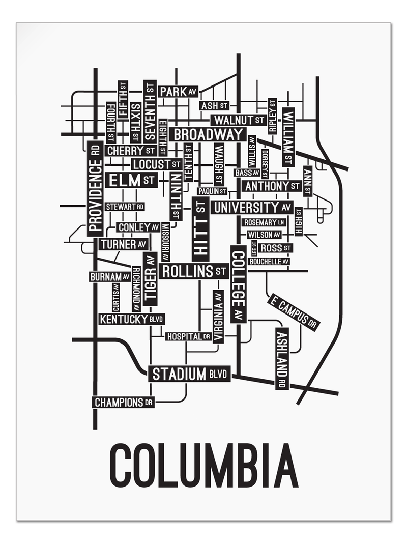 Columbia, Missouri Street Map - School Street Posters