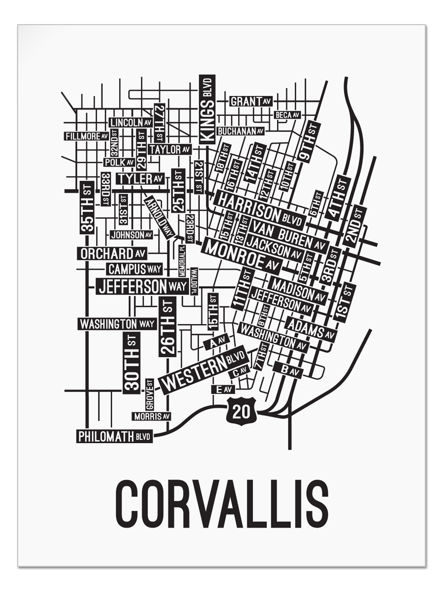 Corvallis, Oregon Street Map - School Street Posters