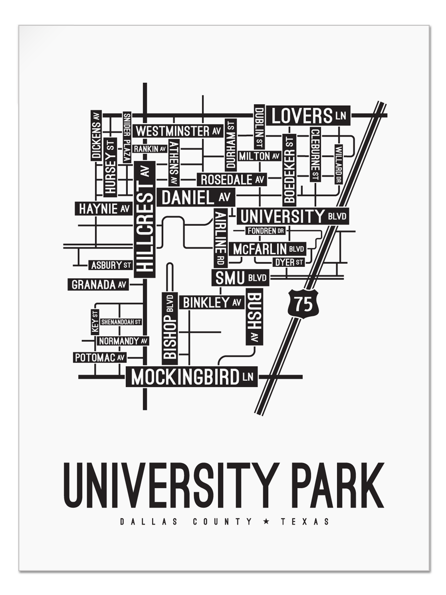 University Park, Dallas Street Map - School Street Posters