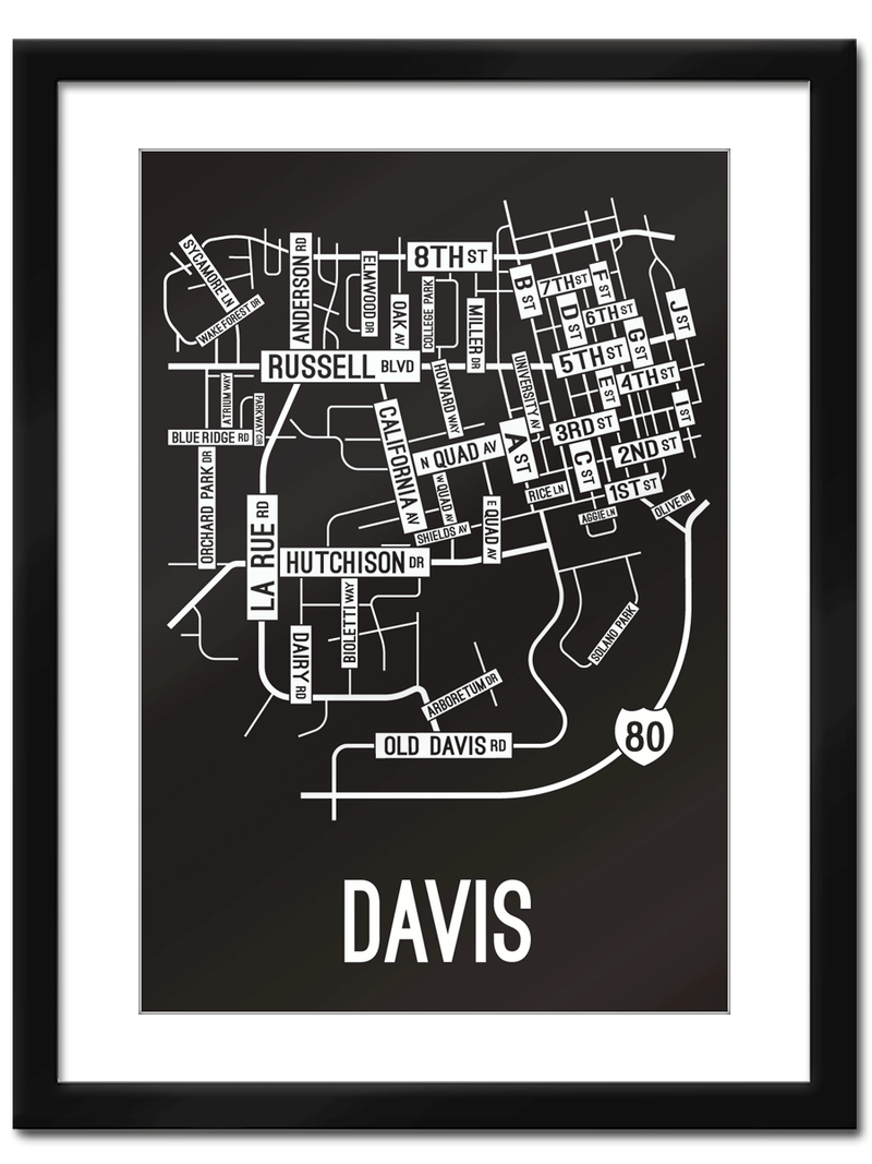 Davis, California Street Map - School Street Posters