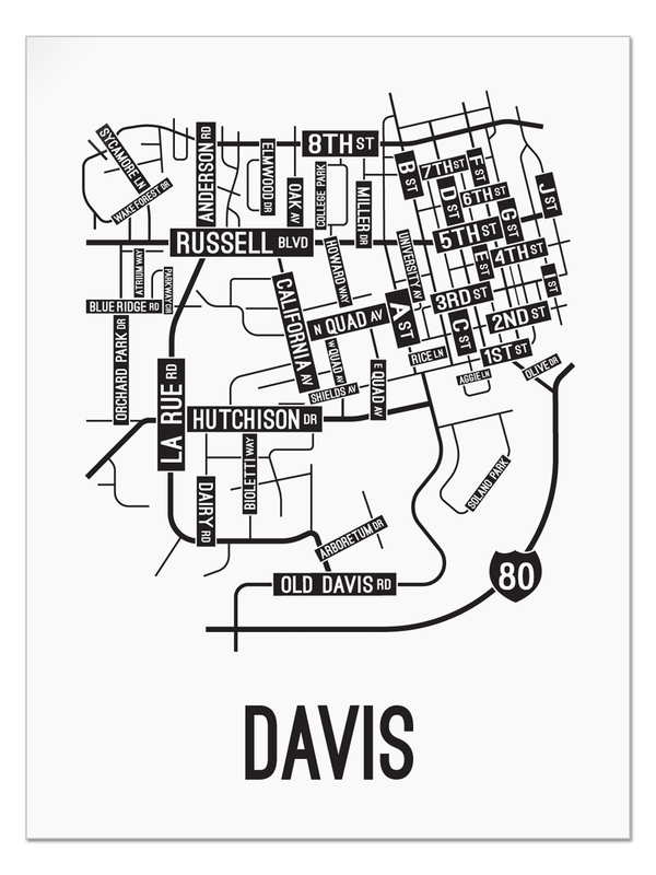 Davis, California Street Map - School Street Posters