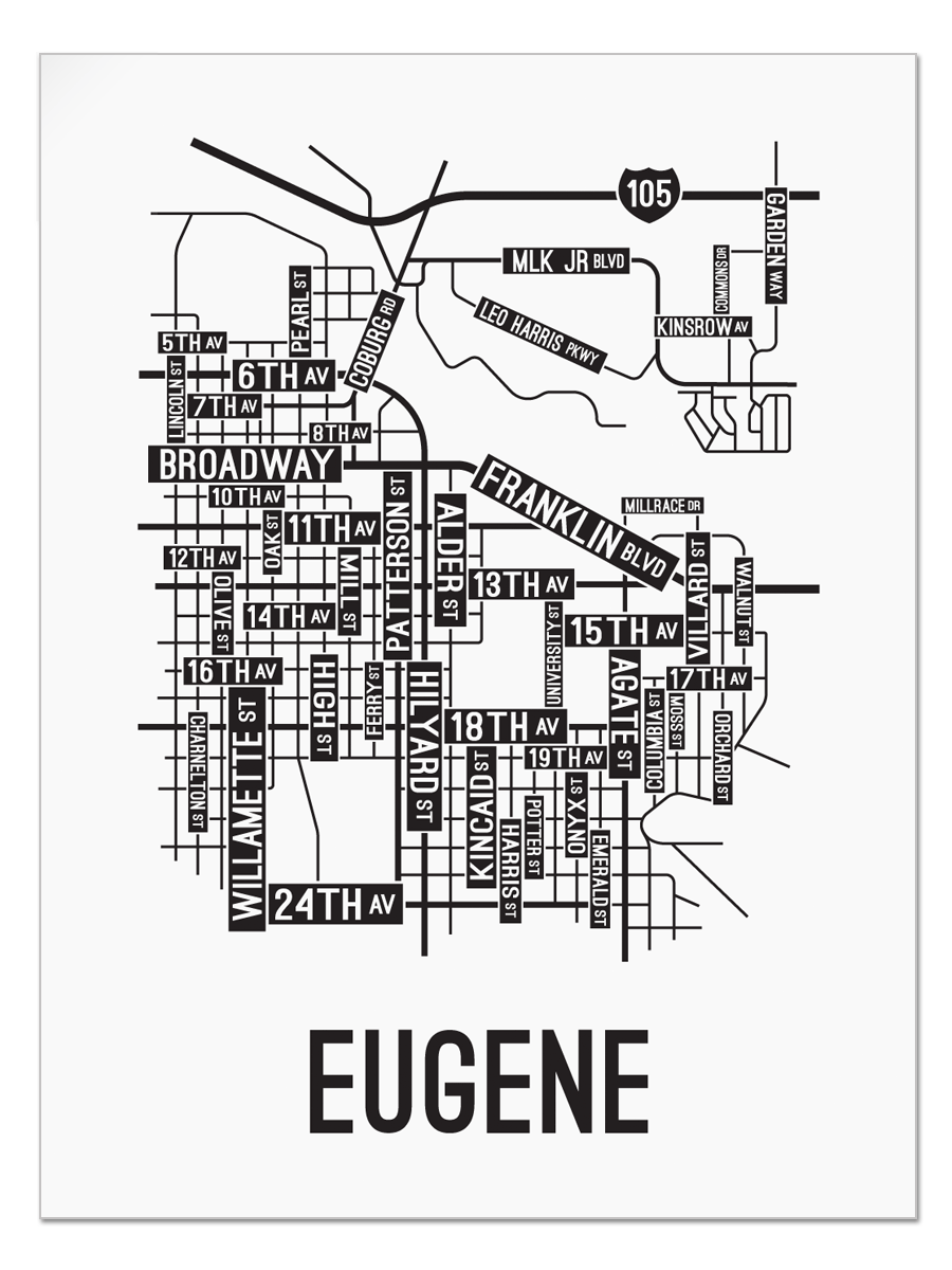 Eugene, Oregon Street Map - School Street Posters