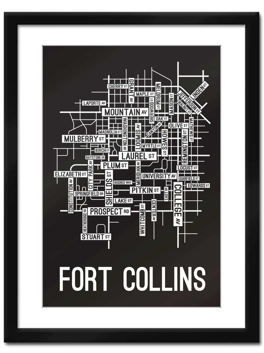 Fort Collins, Colorado Street Map - School Street Posters