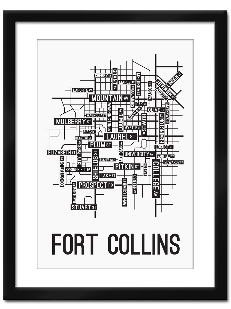 Fort Collins, Colorado Street Map - School Street Posters