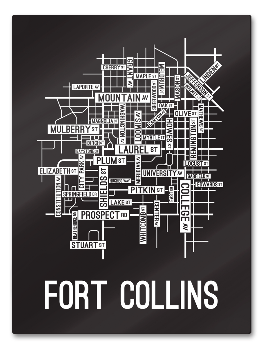 Fort Collins, Colorado Street Map - School Street Posters