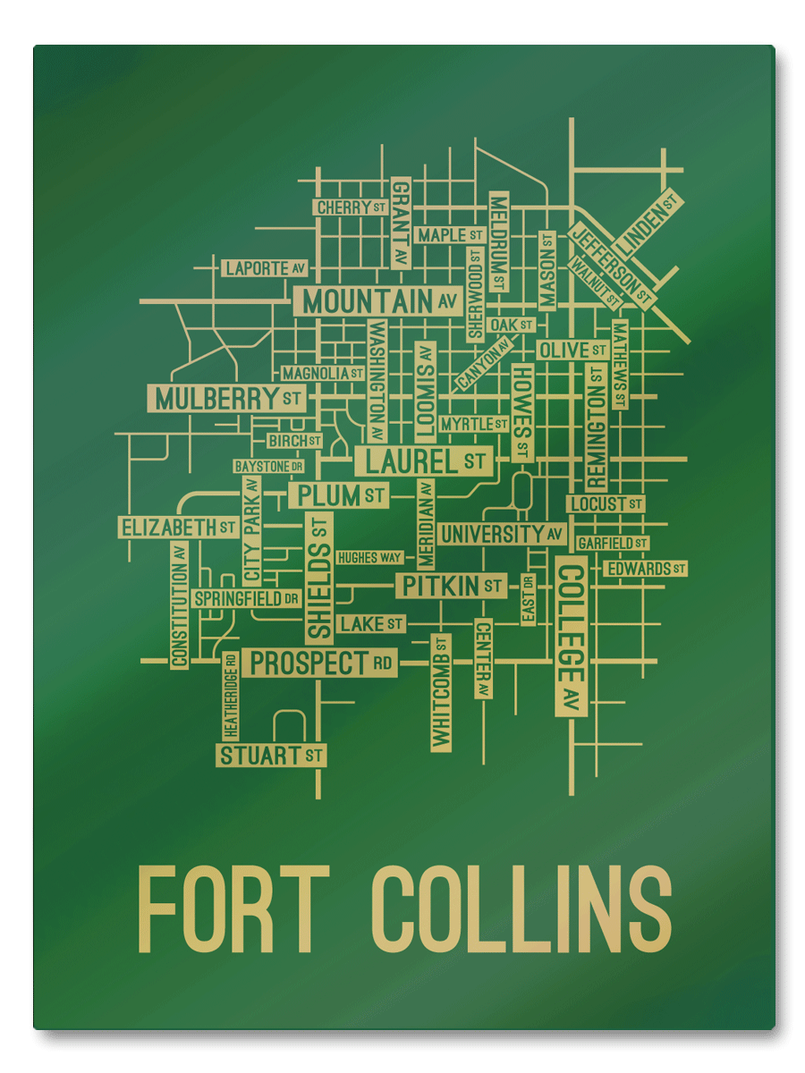 Fort Collins, Colorado Street Map - School Street Posters