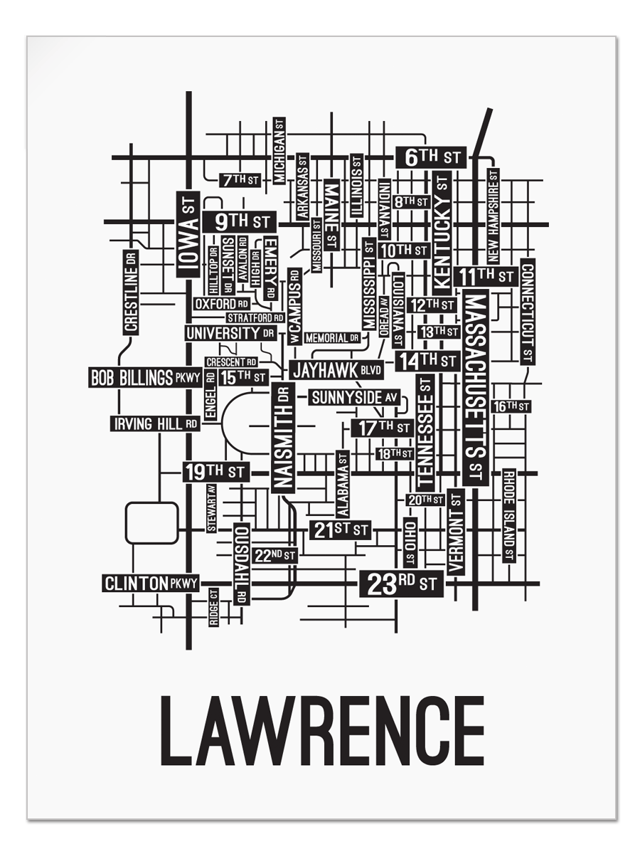 Lawrence Map Lawrence, Kansas Street Map - School Street Posters