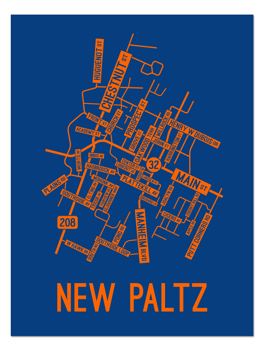New Paltz New York Street Map - School Street Posters