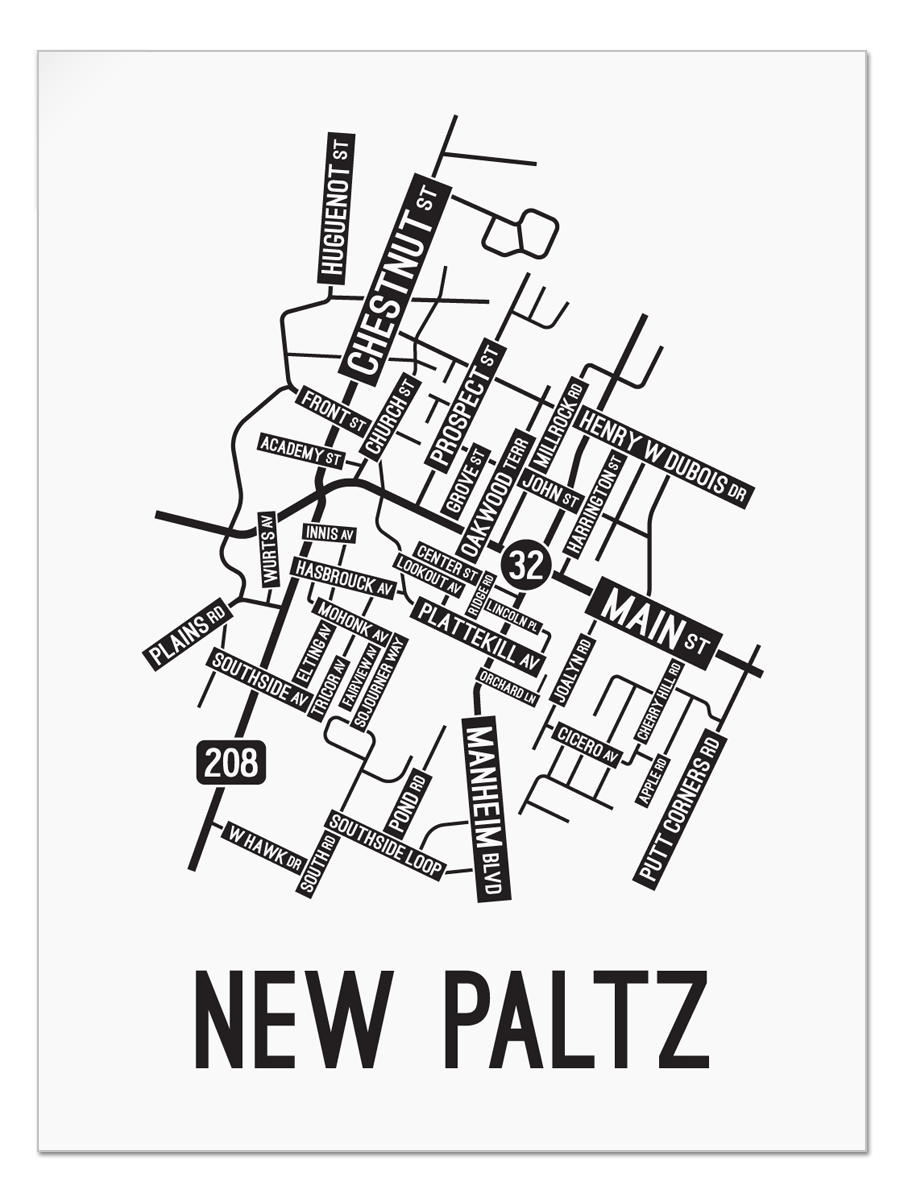 New Paltz New York Street Map - School Street Posters new-paltz-new-york-street-map-school-street-posters