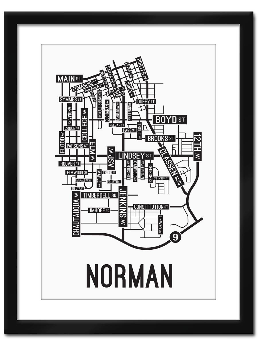 Norman, Oklahoma Street Map Print - School Street Posters