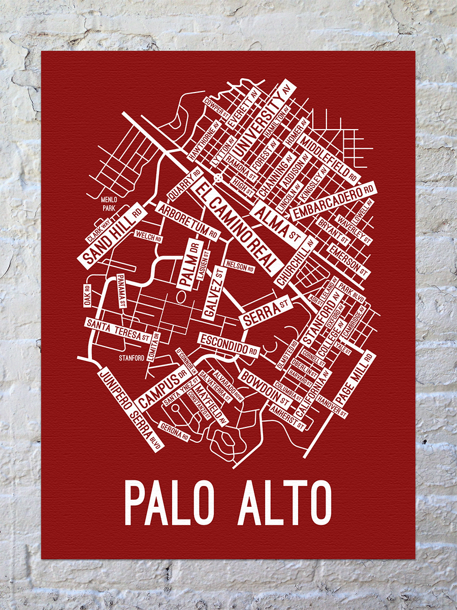 Palo Alto, California Street Map Canvas