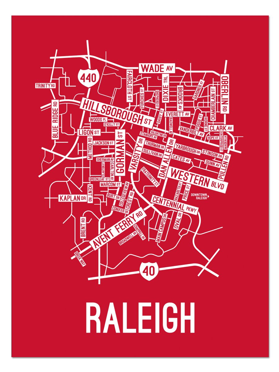 City Streets Map Of Raleigh Nc Raleigh Neighborhood Map Poster
