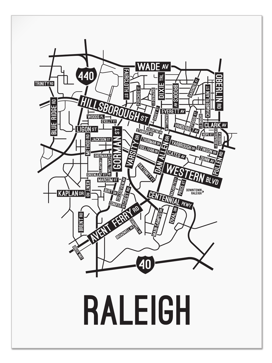 City Streets Map Of Raleigh Nc Raleigh Neighborhood Map Poster