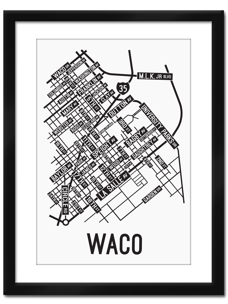 Waco, Texas Street Map School Street Posters