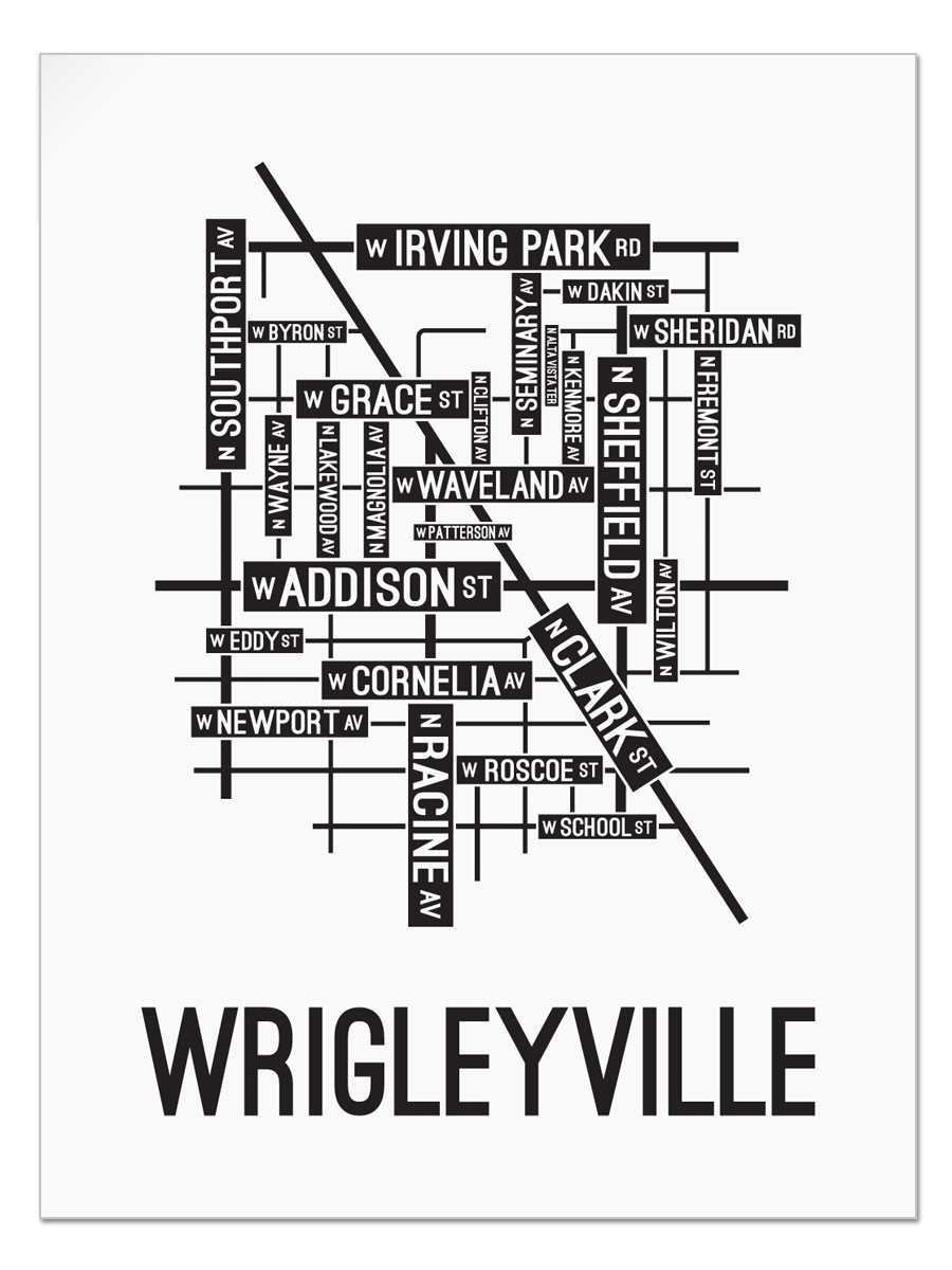 Wrigleyville, Chicago Street Map - School Street Posters