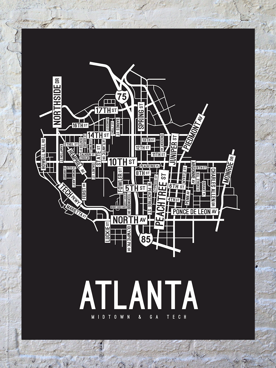 Midtown and Georgia Tech, Atlanta Street Map Poster