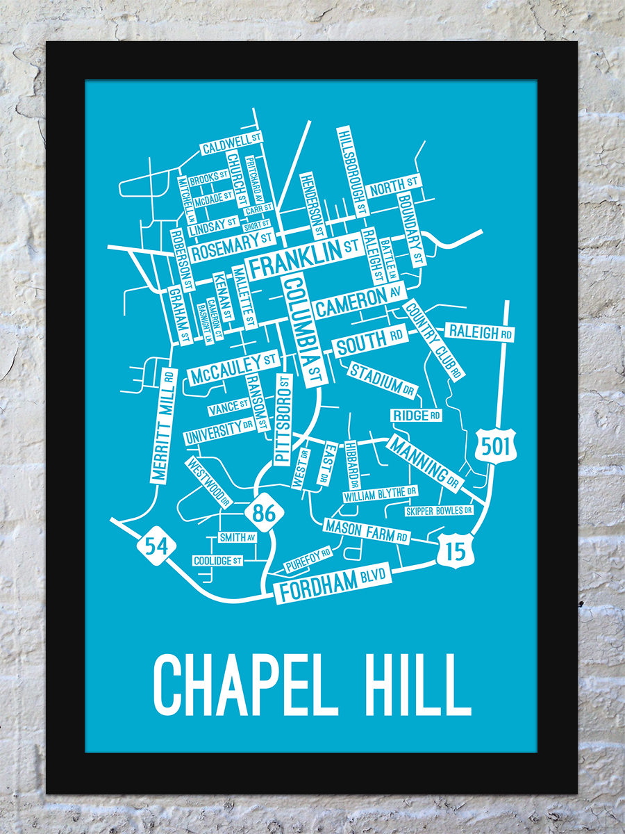 Chapel Hill, North Carolina Street Map Screen Print