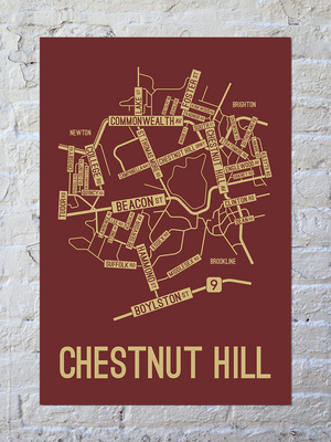 Chestnut Hill, Massachusetts Street Map Screen Print