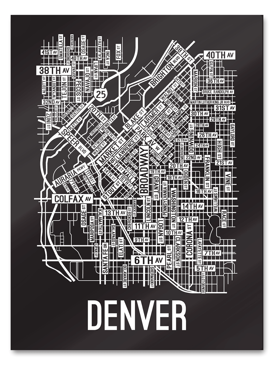 Denver, Colorado Street Map - School Street Posters
