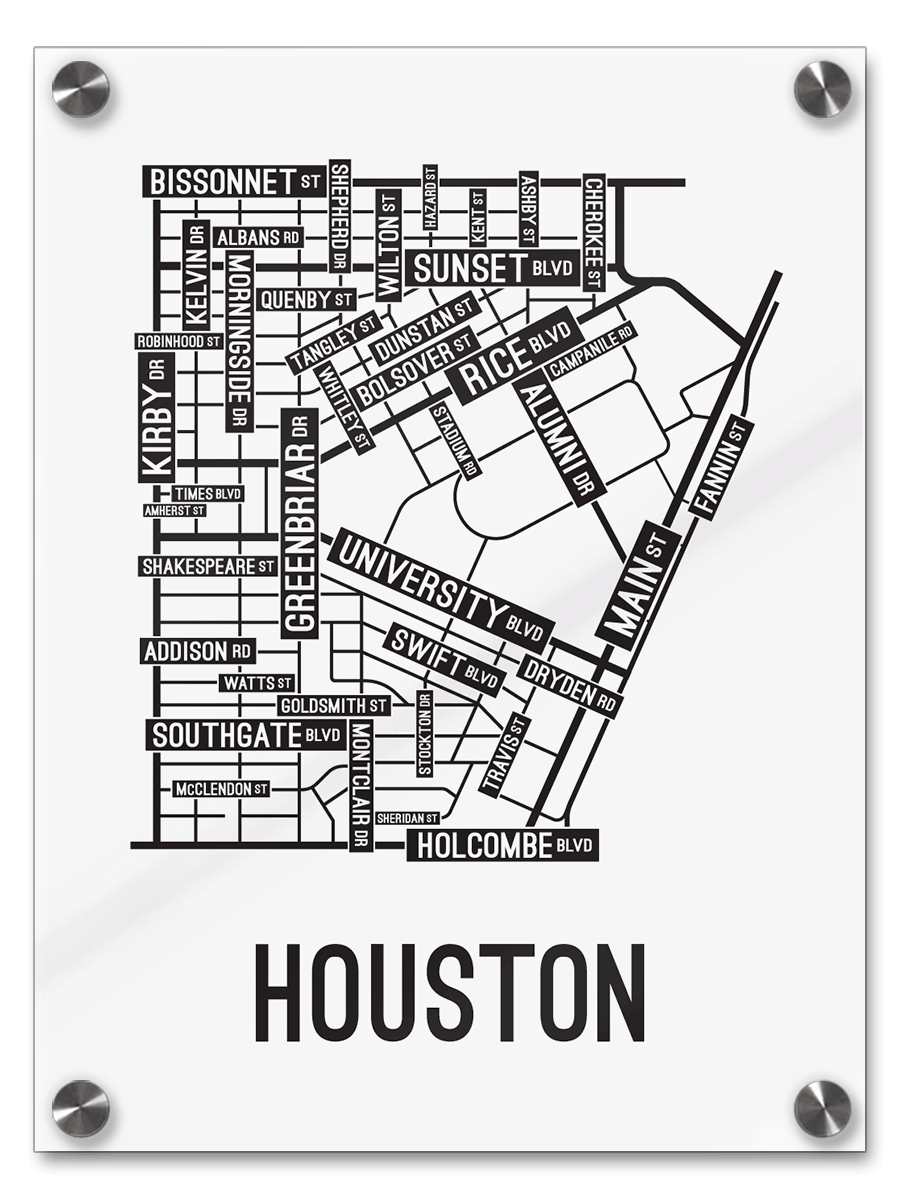 Houston, Rice Village Street Map - School Street Posters