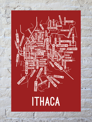Ithaca, New York Street Map Screen Print