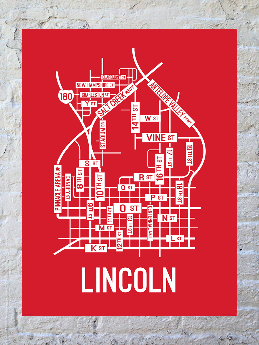 Lincoln, Nebraska Street Map Poster