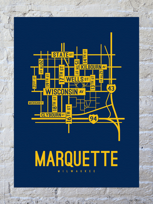 Marquette, Milwaukee Street Map Canvas