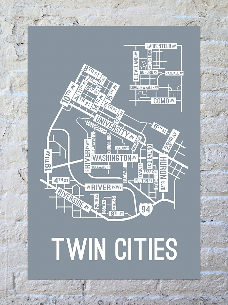Twin Cities, Minnesota Street Map Print