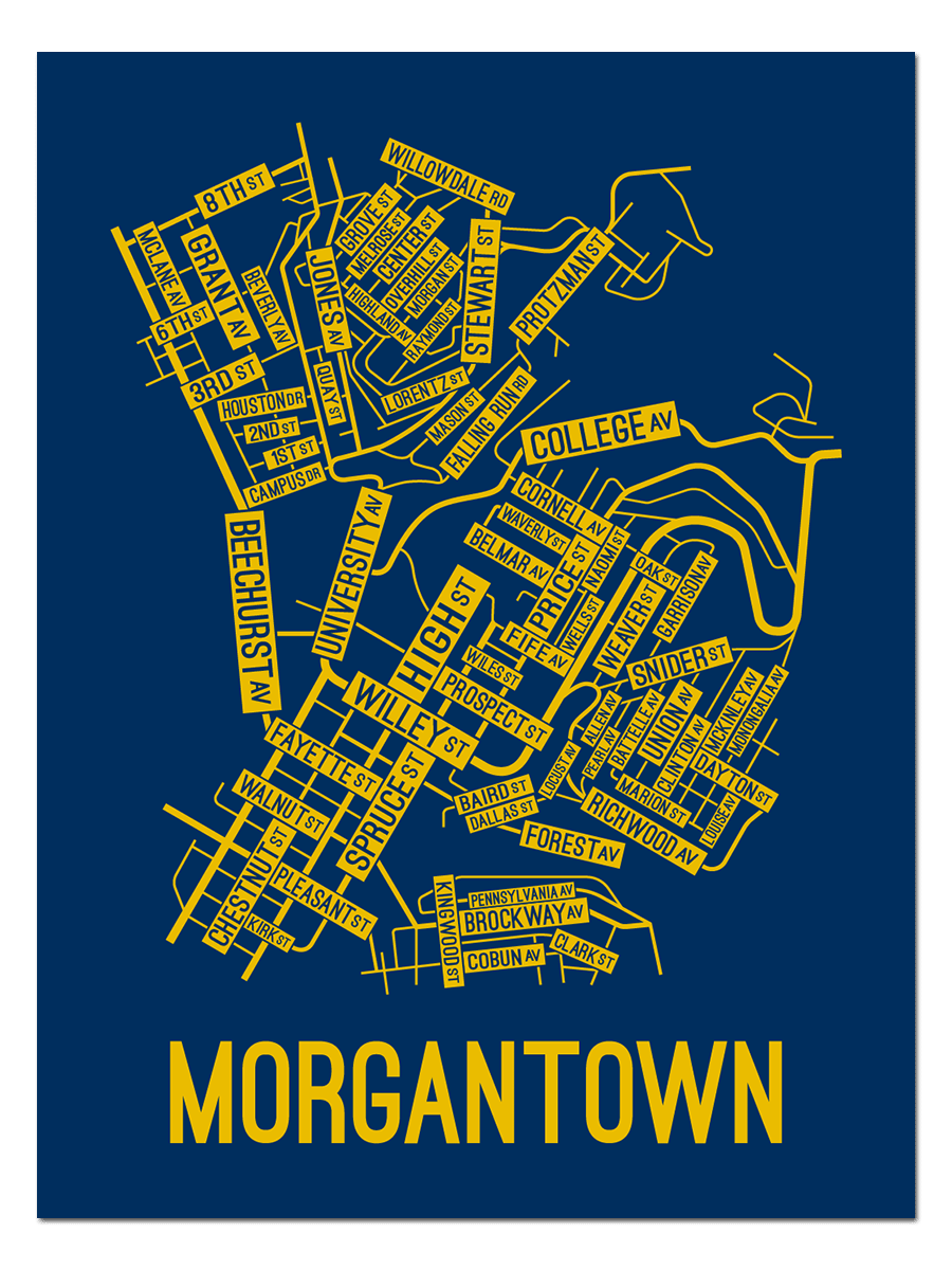 West Virginia Street Map School Street Posters