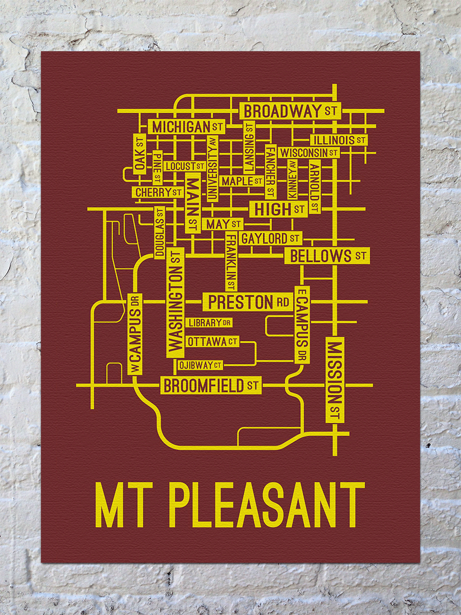 Mount Pleasant, Michigan Street Map Canvas