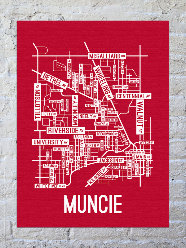 Muncie Indiana Street Map Canvas School Street Posters