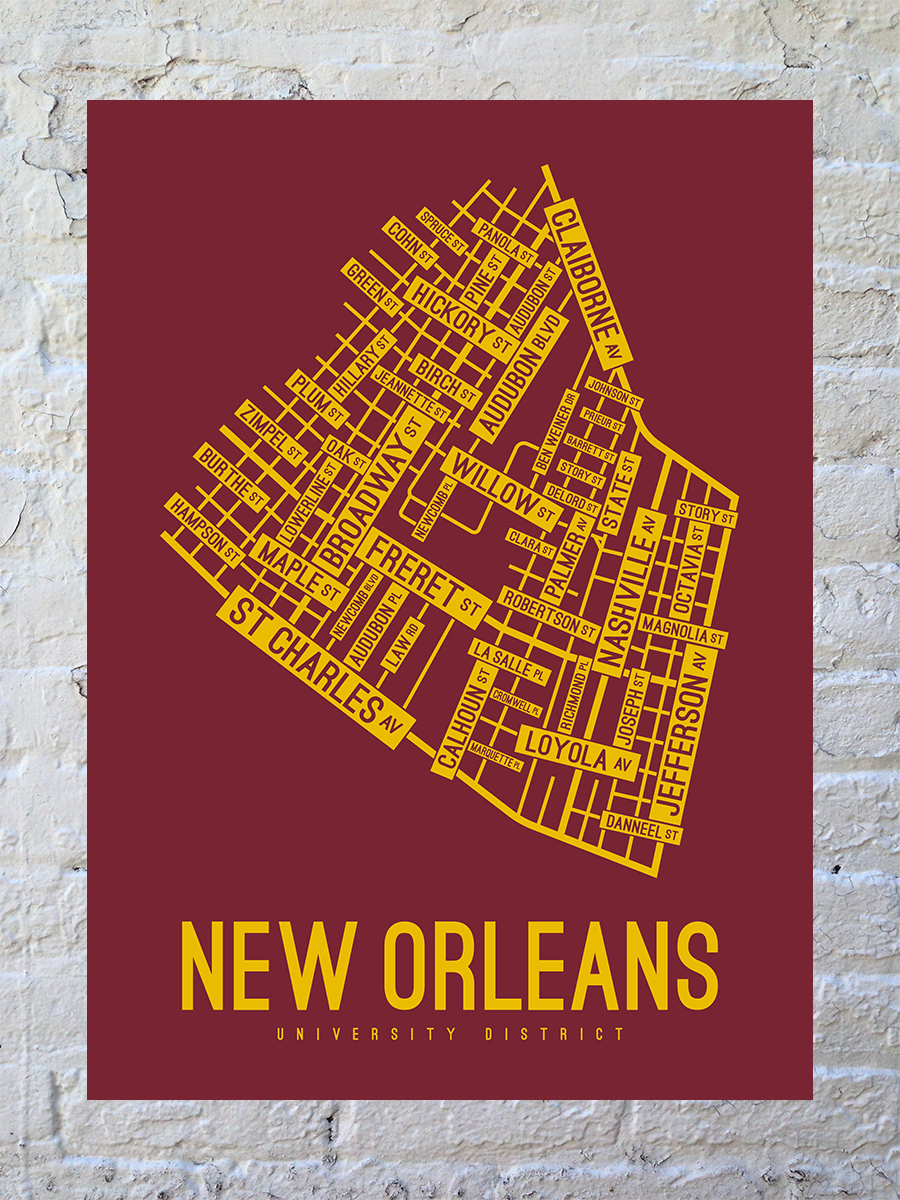 New Orleans, Louisiana Street Map Poster - School Street Posters