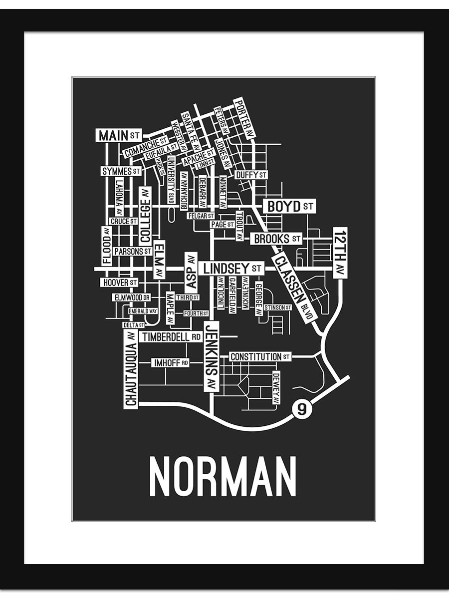 Norman, Oklahoma Street Map Print - School Street Posters