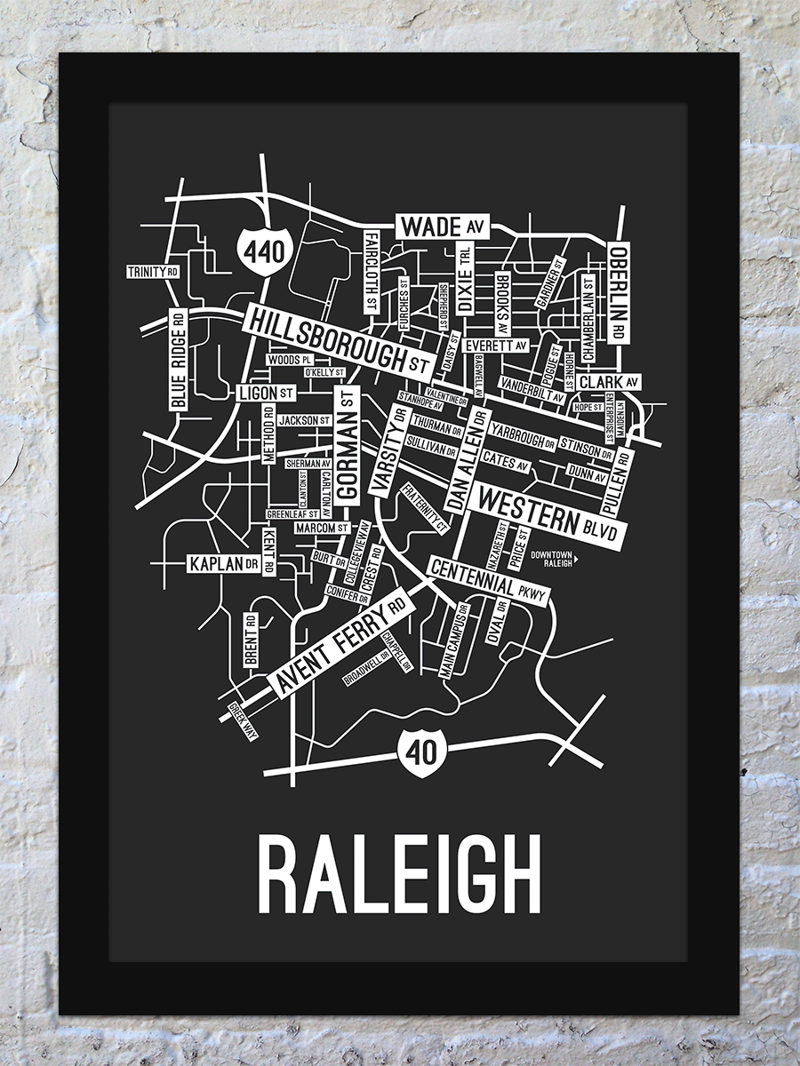 Raleigh, North Carolina Street Map Screen Print