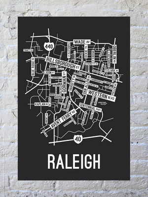 Raleigh, North Carolina Street Map Screen Print