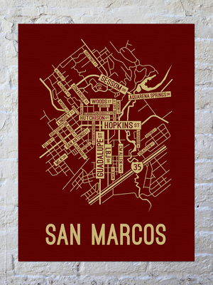 San Marcos, Texas Street Map Canvas