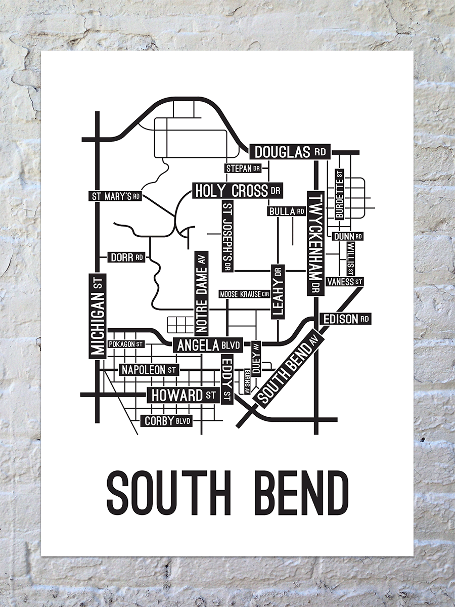 South Bend, Indiana Street Map Screen Print - School Street Posters