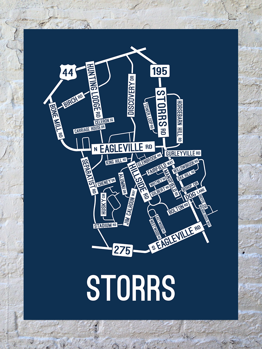 Storrs, Connecticut Street Map Poster