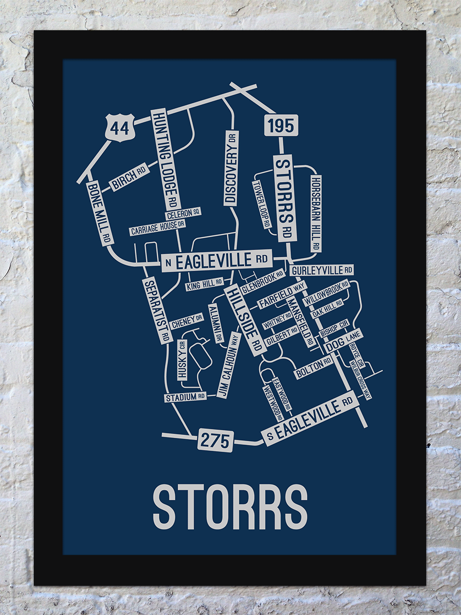 Storrs, Connecticut Street Map Screen Print - School Street Posters Storrs, Connecticut Street Map Screen Print - School Street Posters