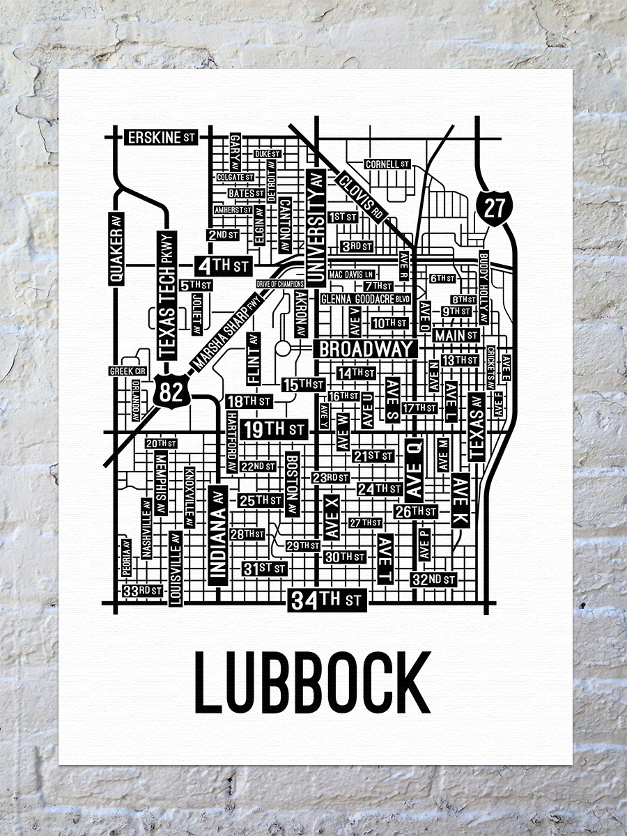 Lubbock, Texas Street Map Canvas