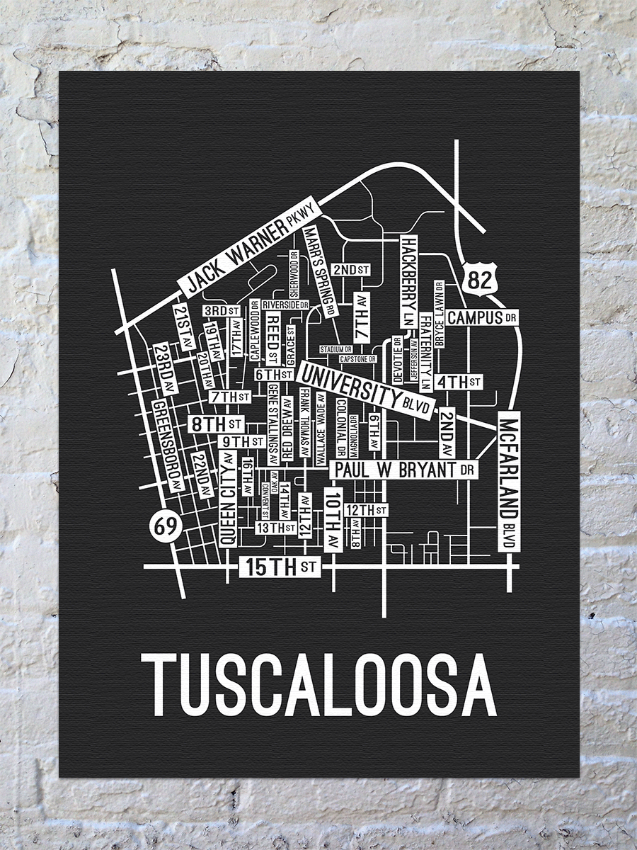 Tuscaloosa, Alabama Street Map Canvas