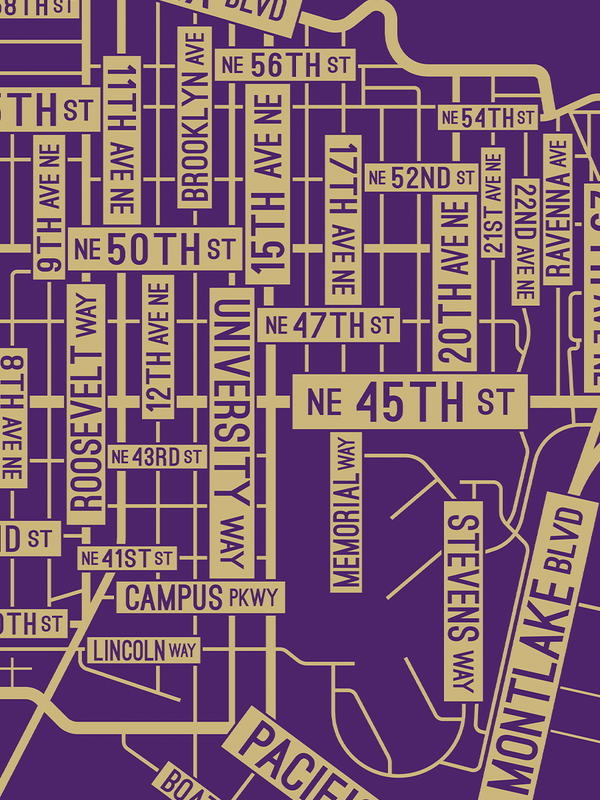 U District, Seattle, Washington Street Map - School Street Posters