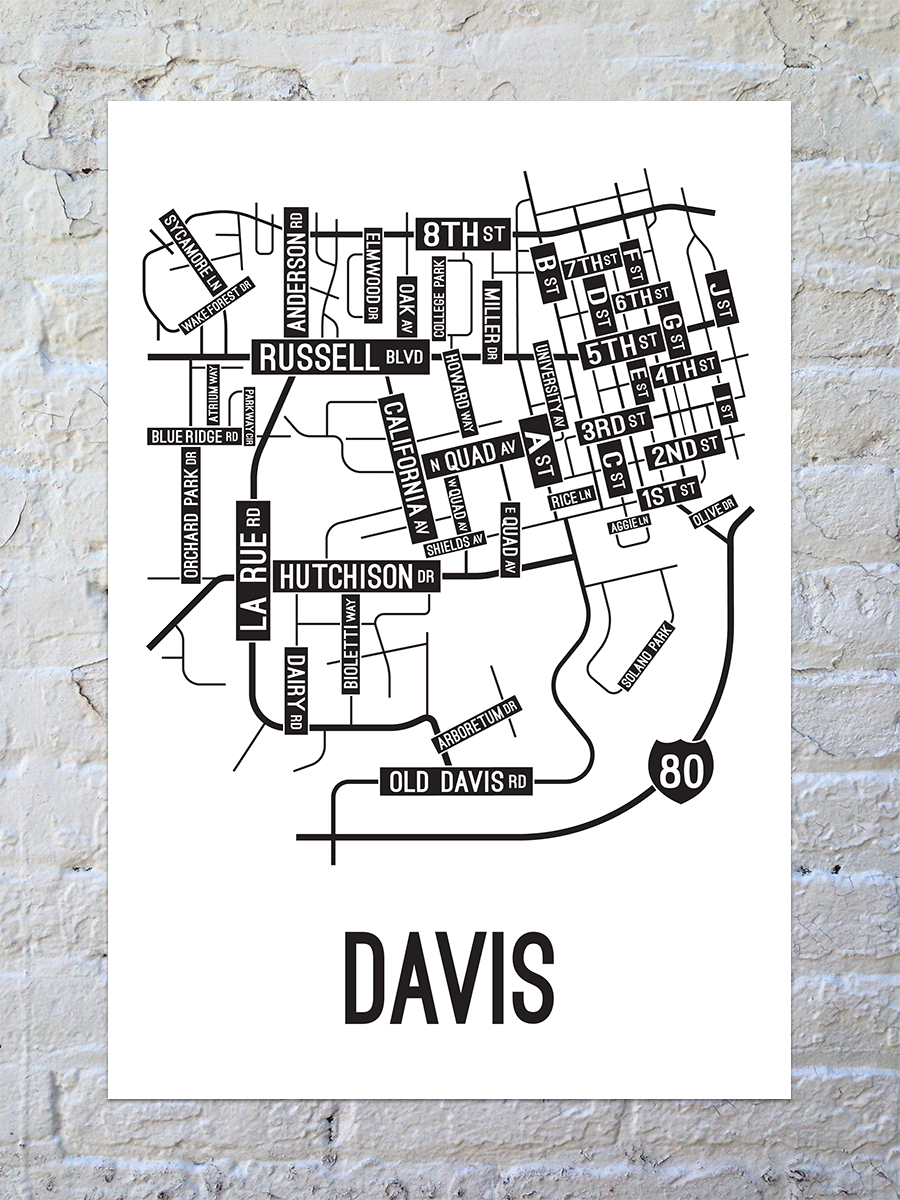 Davis, California Street Map Poster